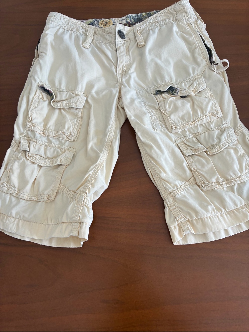 Vintage Z-Brand Baggy Cargo Shorts - Cream Utility Style Sz 25